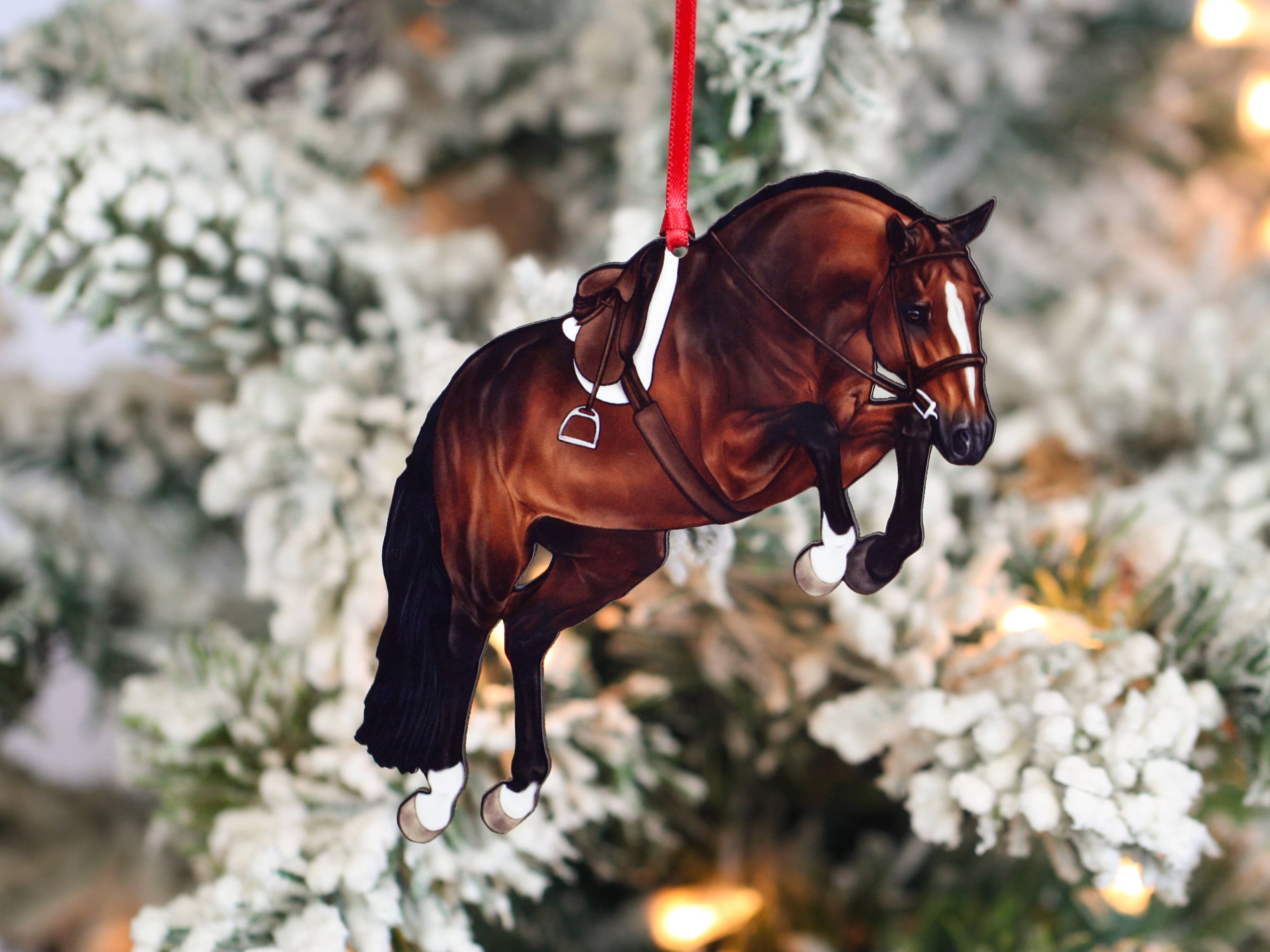 Classy Equine - Equestrian Hunter Horse Ornament - Bay Jumping Horse Décor