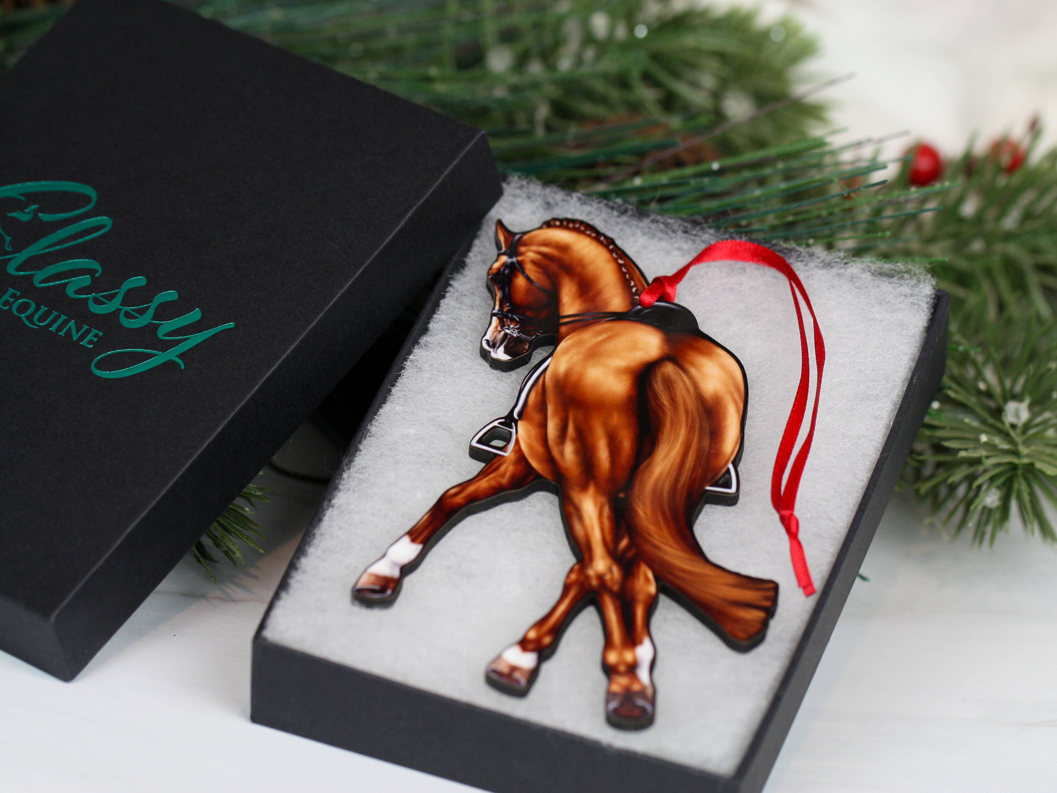 Classy Equine - Chestnut Half Pass Dressage Horse Ornament Equestrian Decor