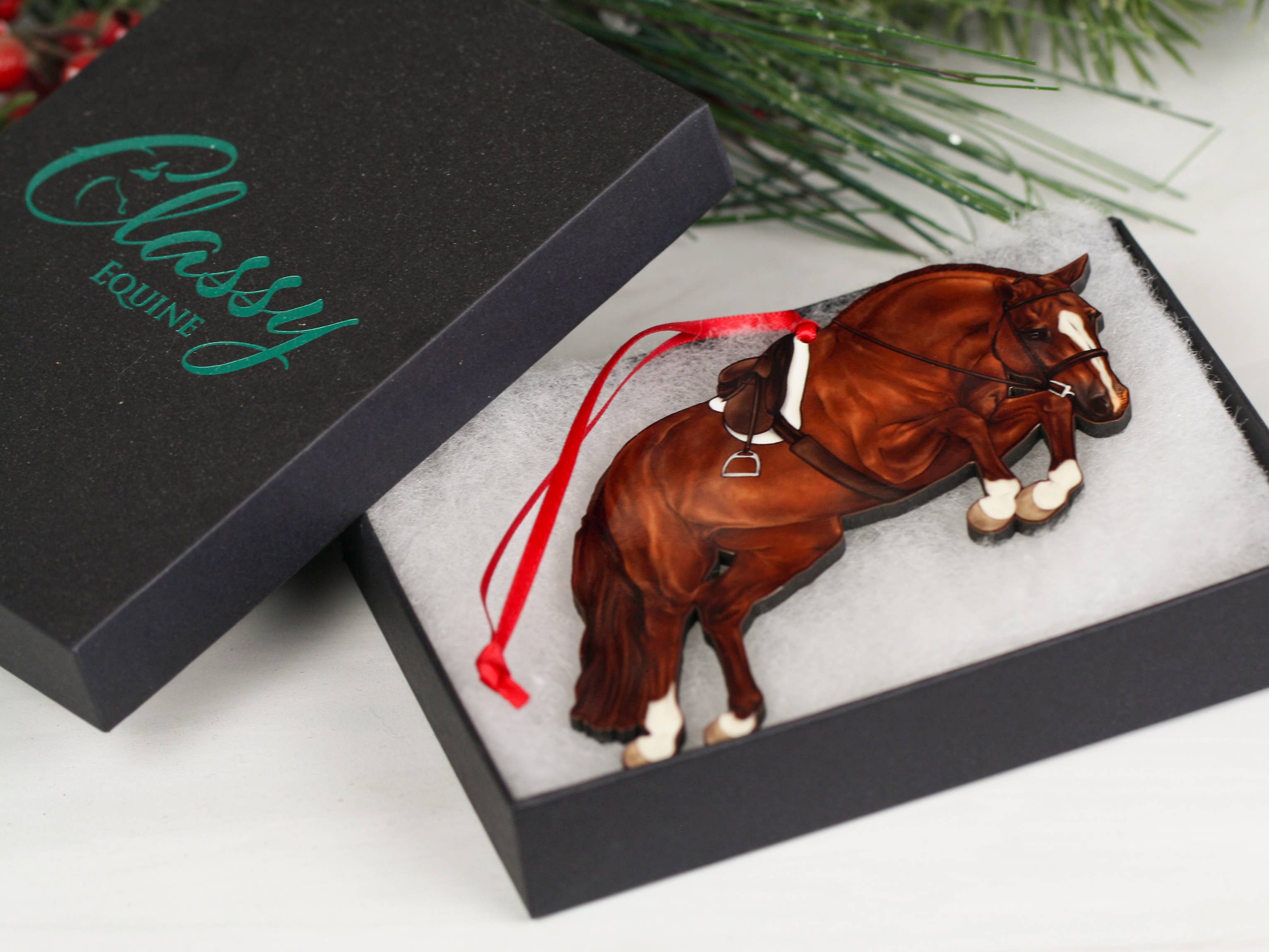 Classy Equine - Equestrian Hunter Horse Ornament - Chestnut Jumping Horse