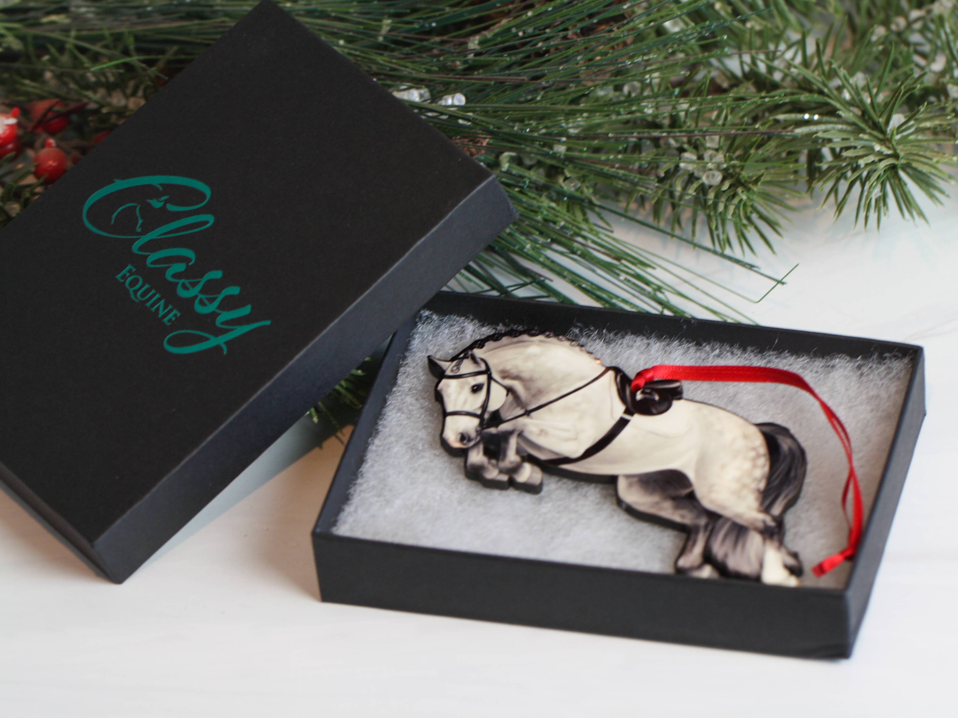 Classy Equine - Jumping Horse Ornament - Gray Hunter