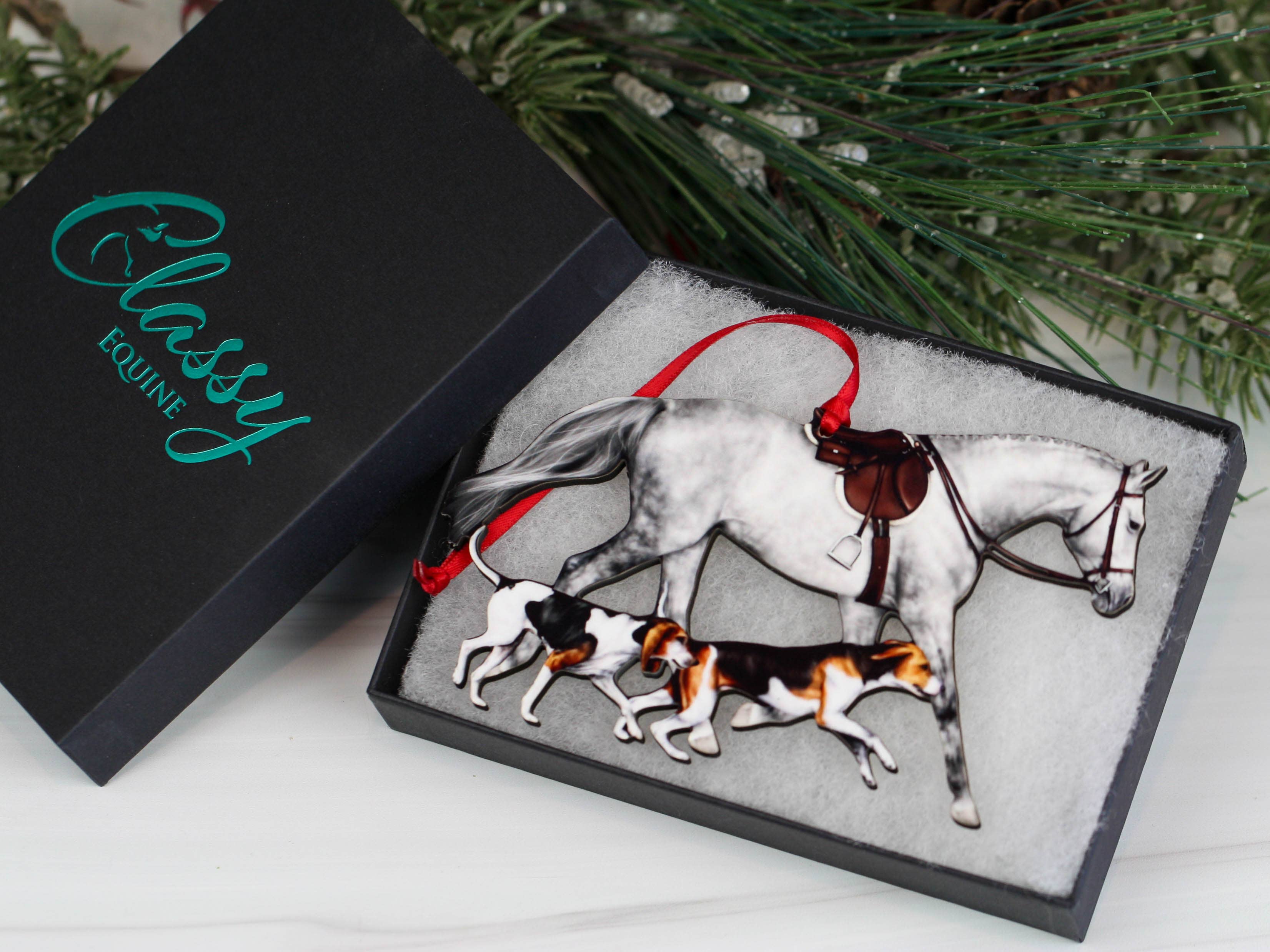 Classy Equine - Dapple Gray Fox Hunter Horse and Hound Field Hunter Ornament