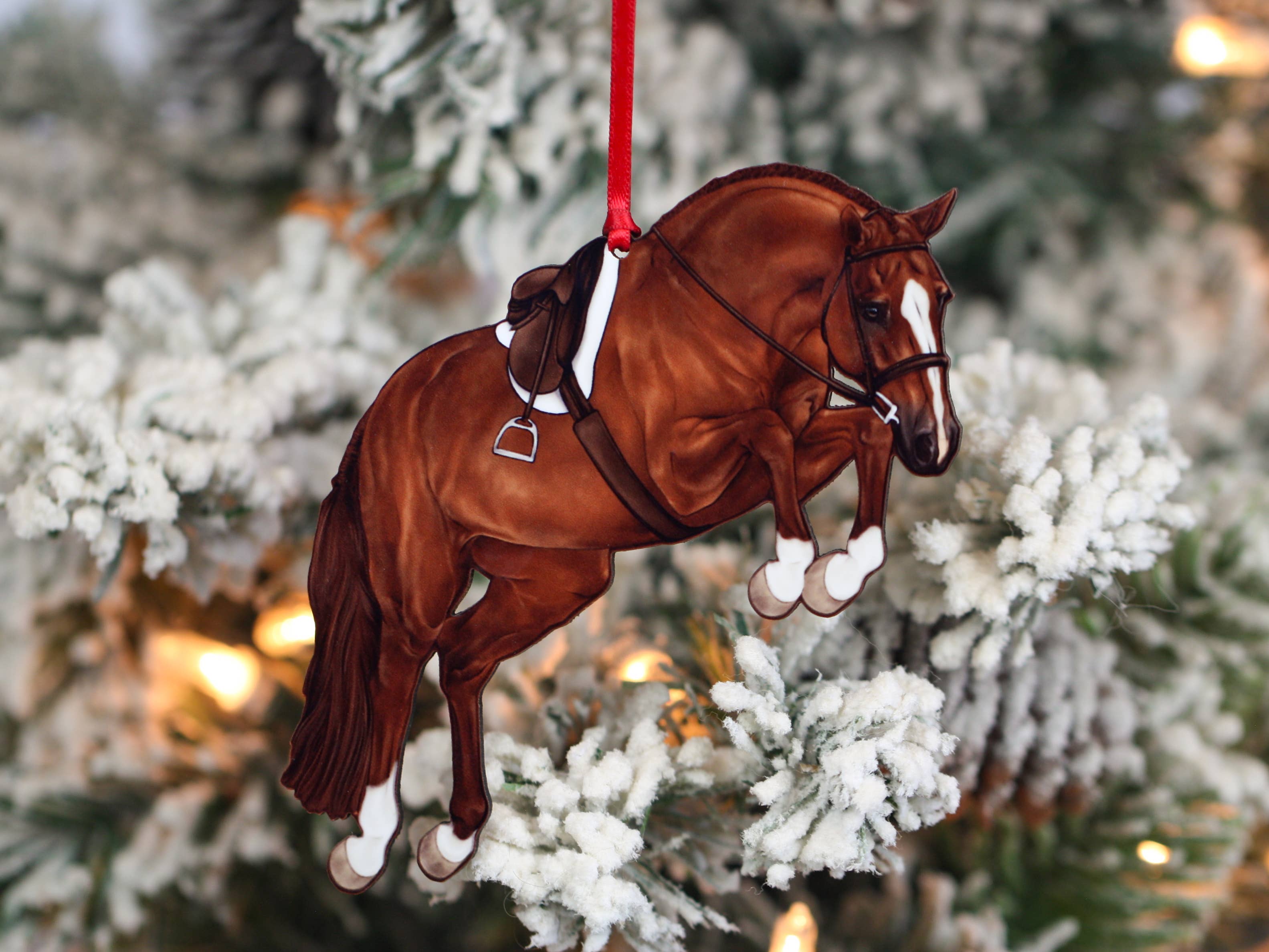 Classy Equine - Equestrian Hunter Horse Ornament - Chestnut Jumping Horse