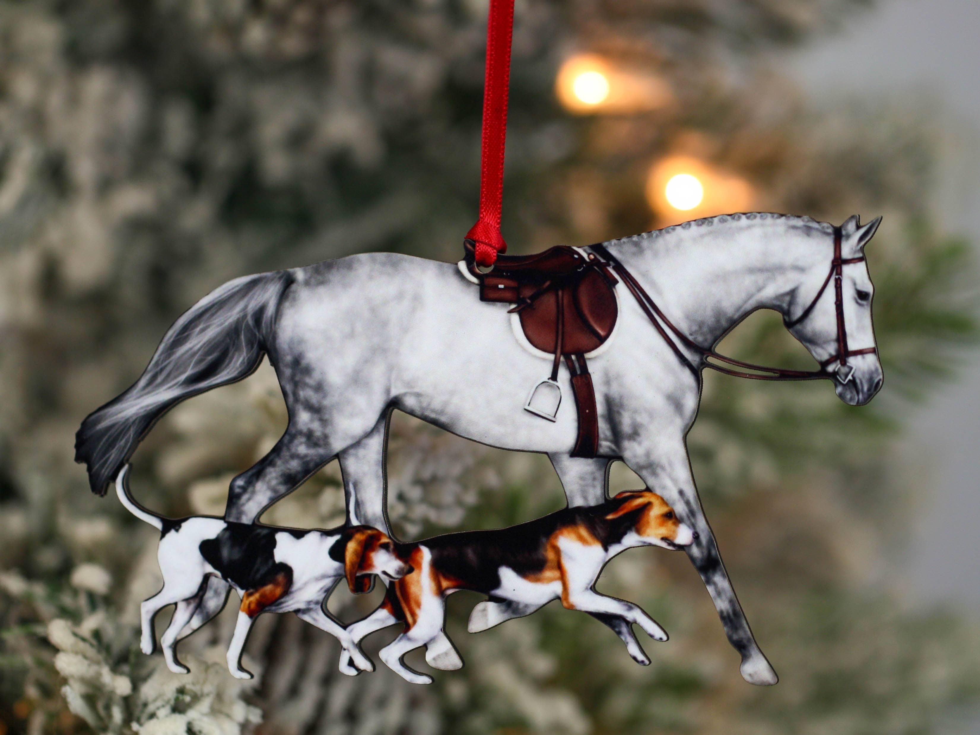 Classy Equine - Dapple Gray Fox Hunter Horse and Hound Field Hunter Ornament