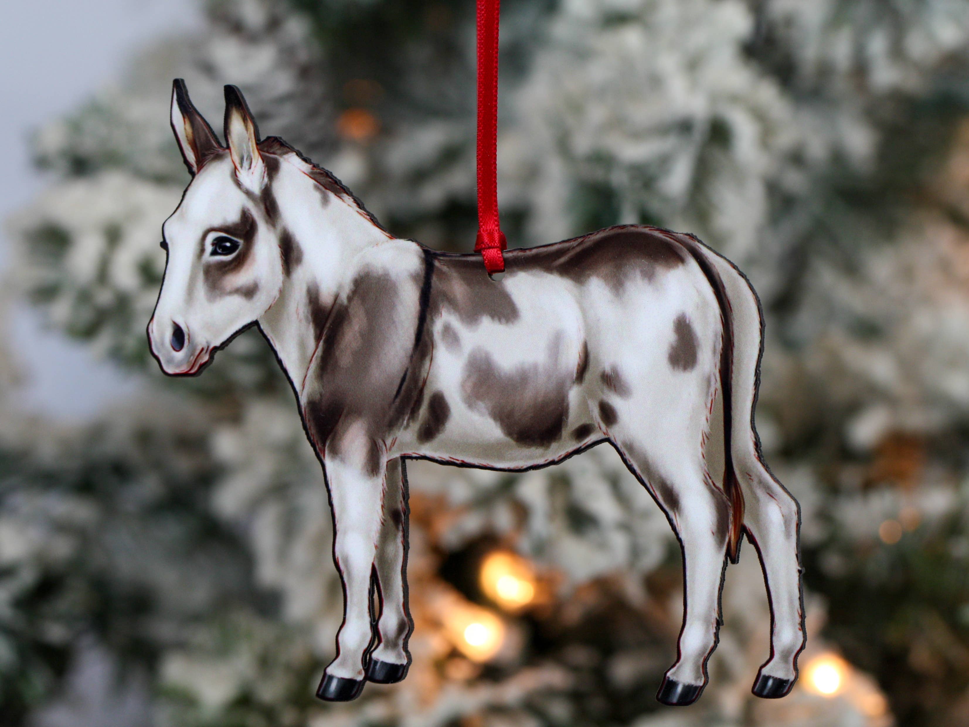 Classy Equine - Spotted Gray & White Miniature Donkey Ornament Christmas