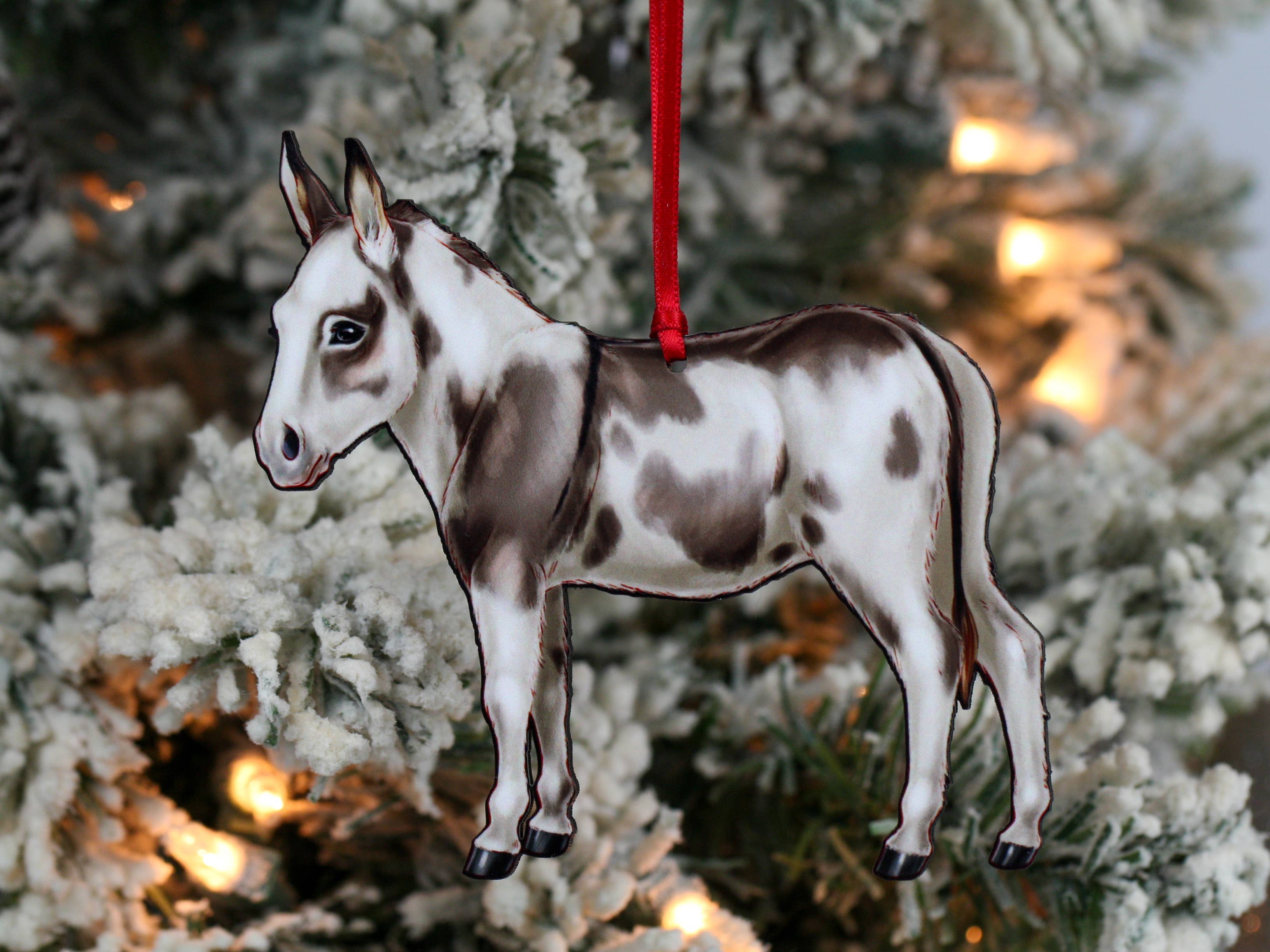 Classy Equine - Spotted Gray & White Miniature Donkey Ornament Christmas