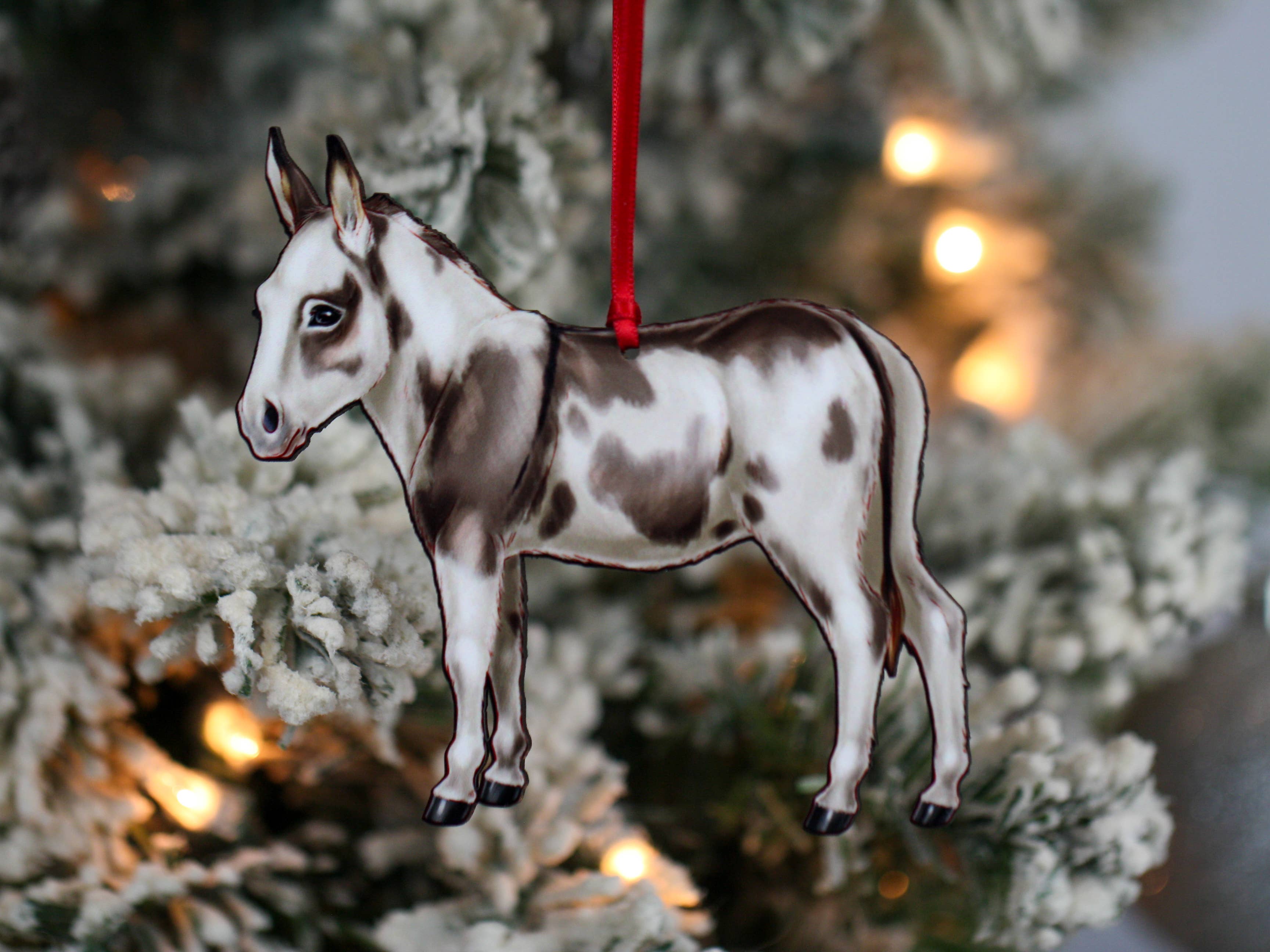 Classy Equine - Spotted Gray & White Miniature Donkey Ornament Christmas