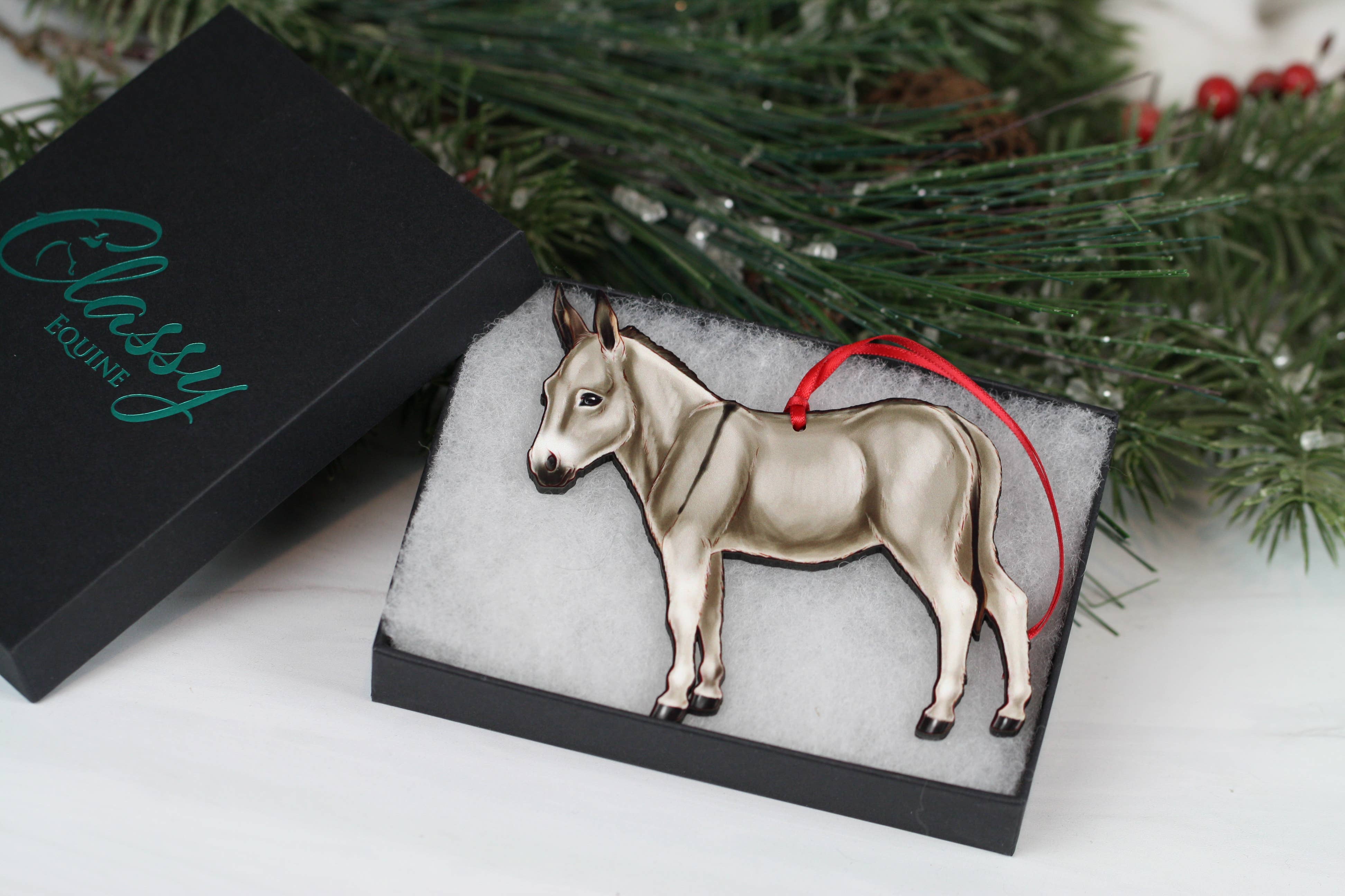 Classy Equine - Gray Miniature Donkey Christmas Ornament Decoration Gift