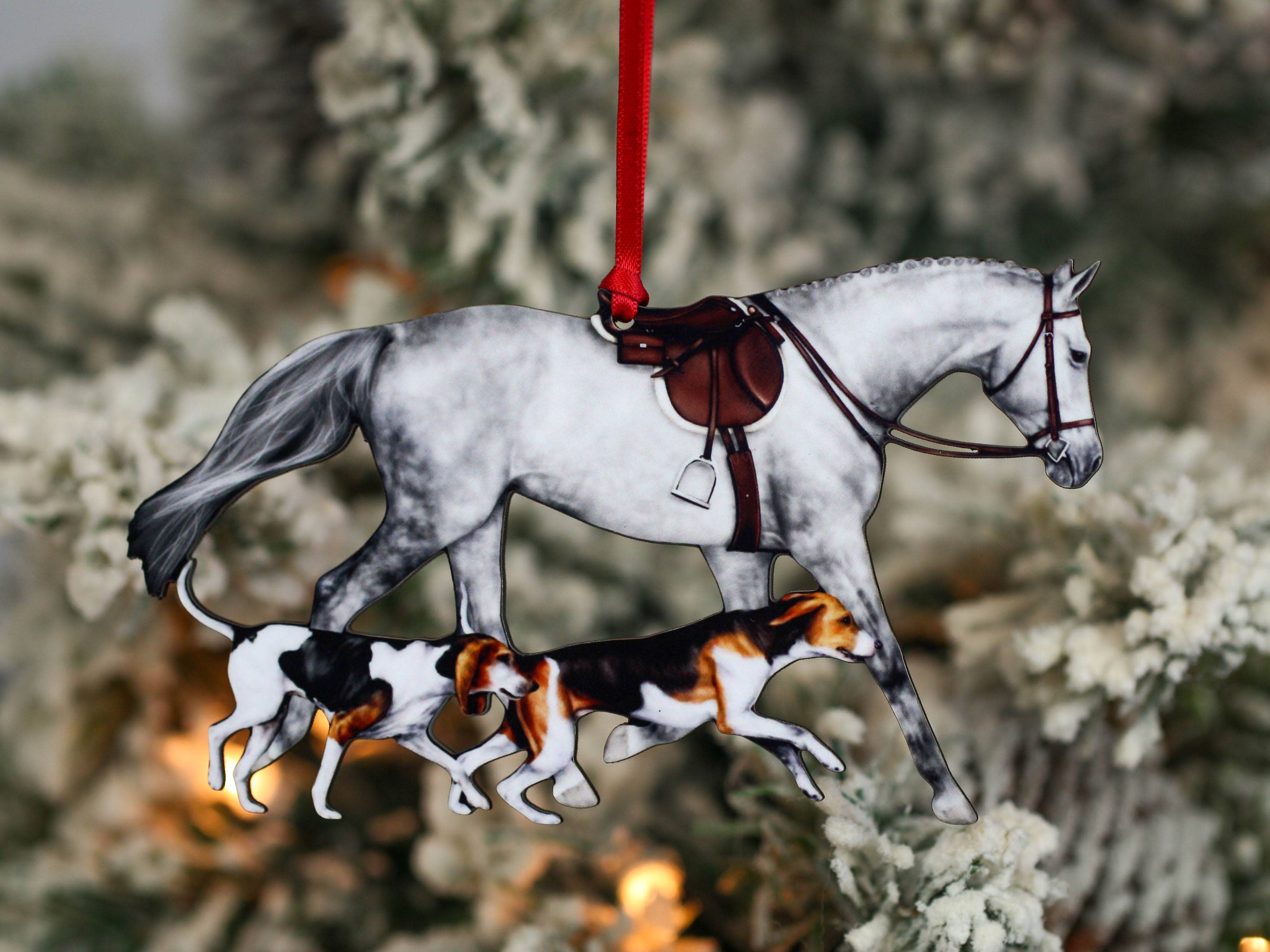 Classy Equine - Dapple Gray Fox Hunter Horse and Hound Field Hunter Ornament