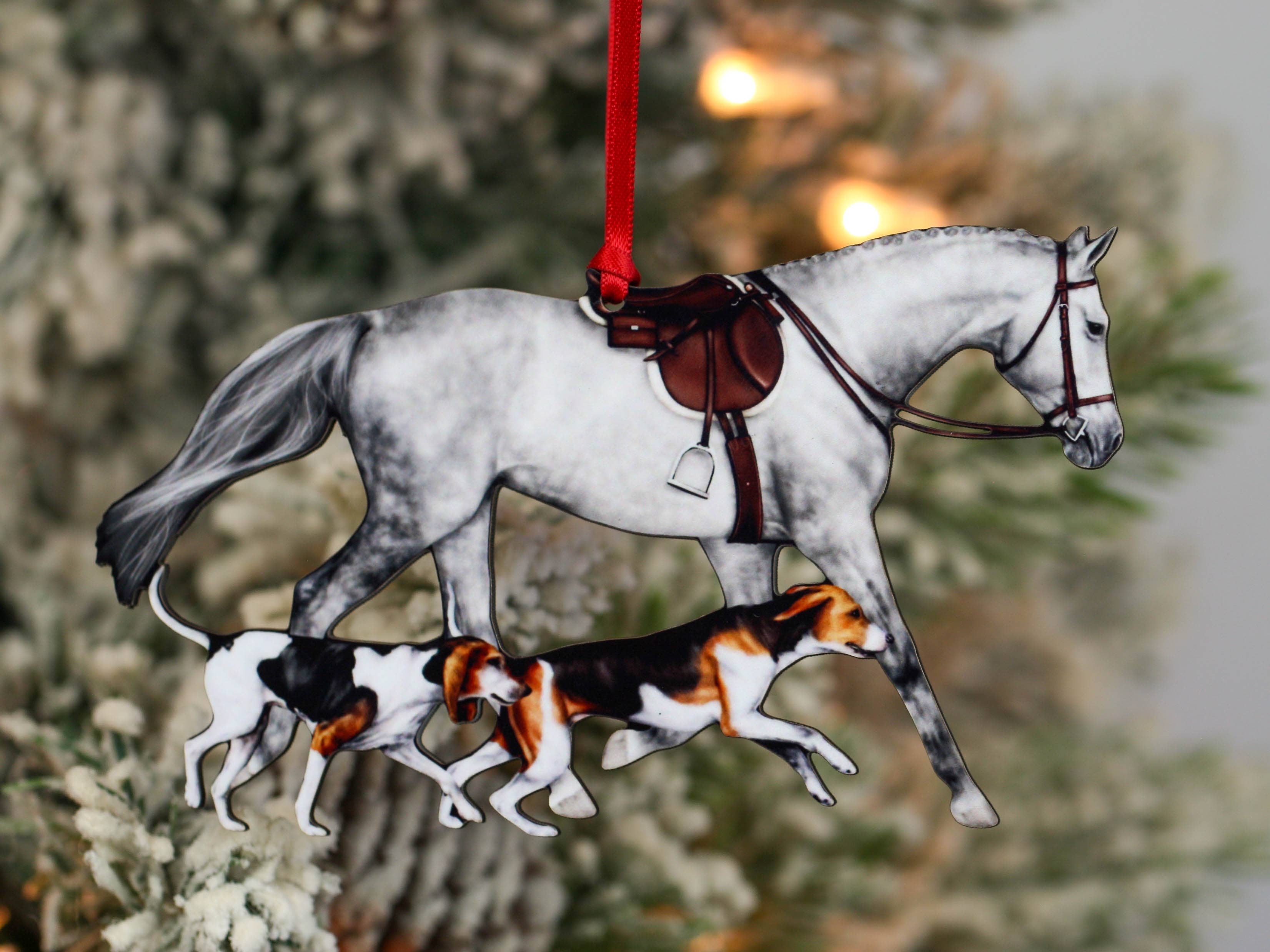 Classy Equine - Dapple Gray Fox Hunter Horse and Hound Field Hunter Ornament