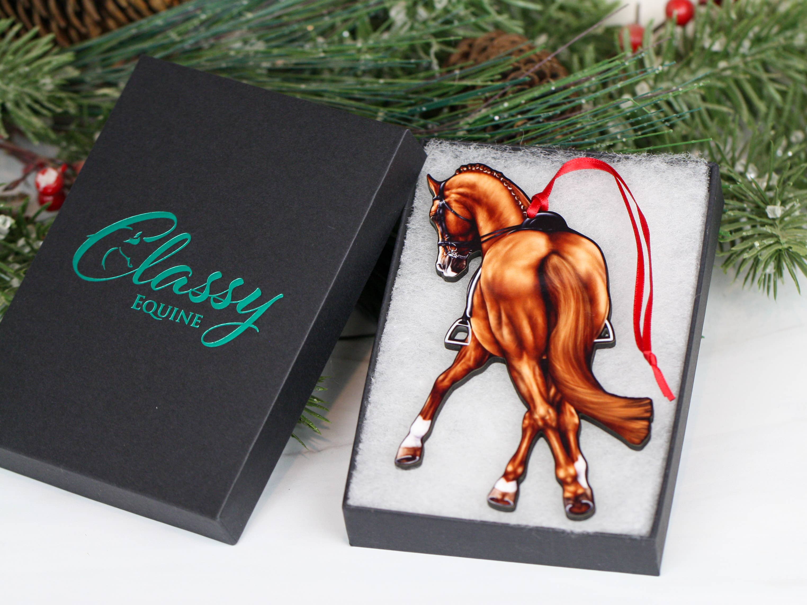 Classy Equine - Chestnut Half Pass Dressage Horse Ornament Equestrian Decor