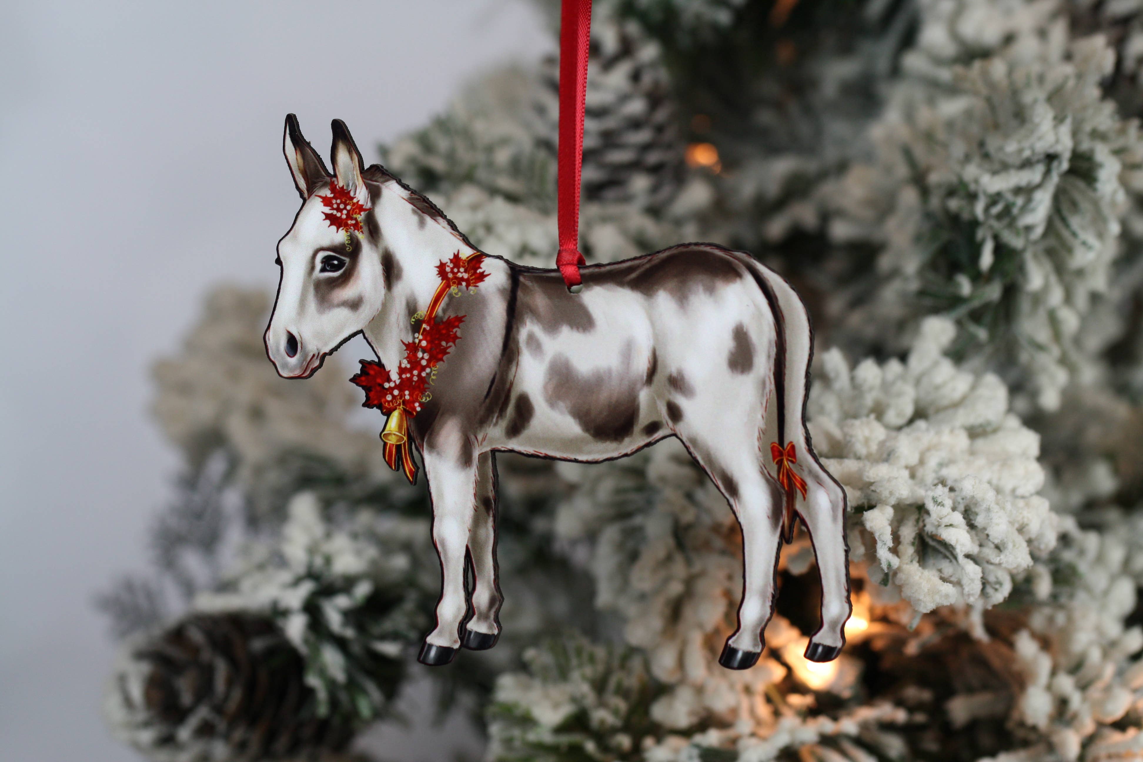 Classy Equine - Spotted Miniature Donkey Christmas Ornament