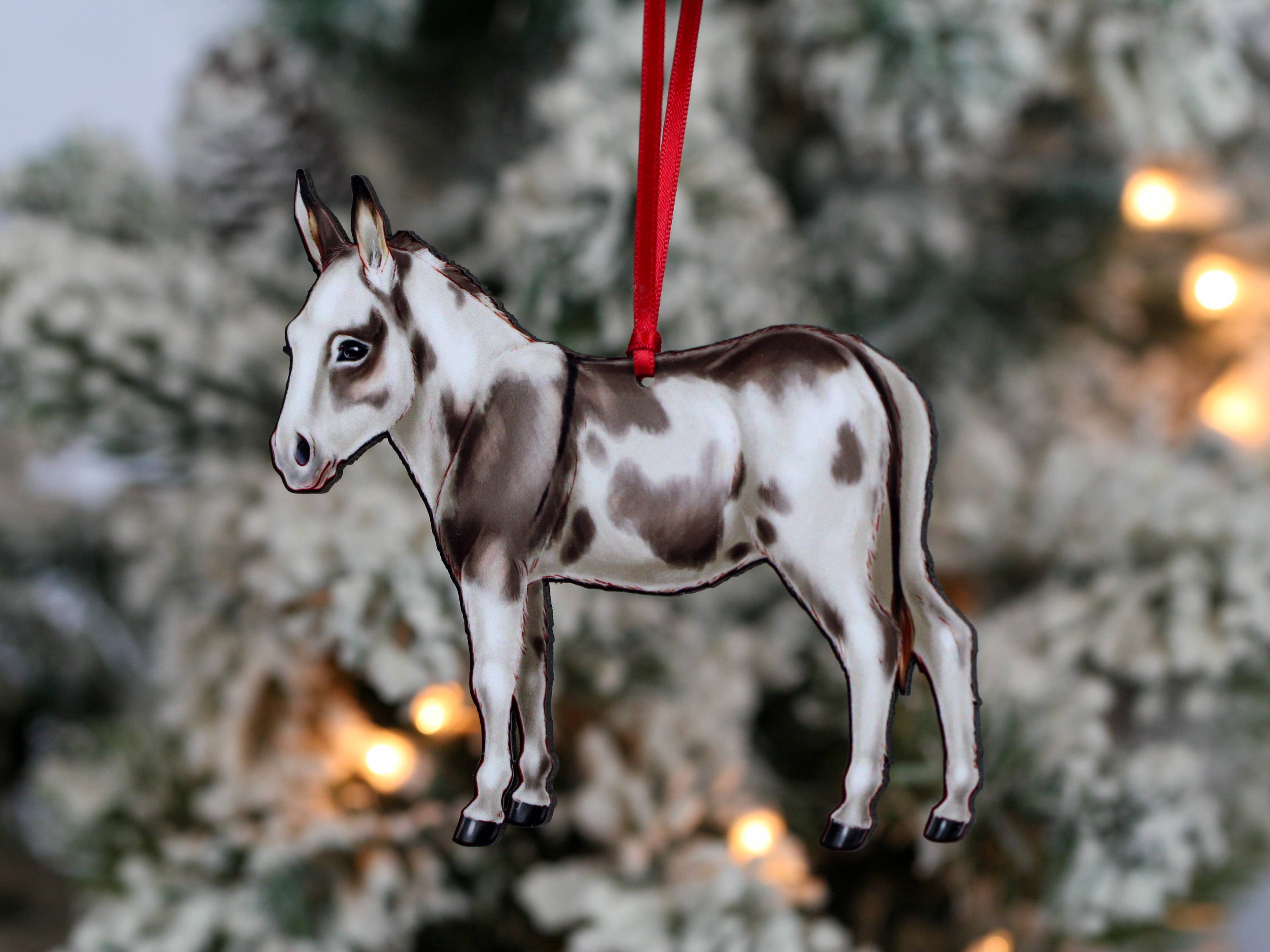 Classy Equine - Spotted Gray & White Miniature Donkey Ornament Christmas