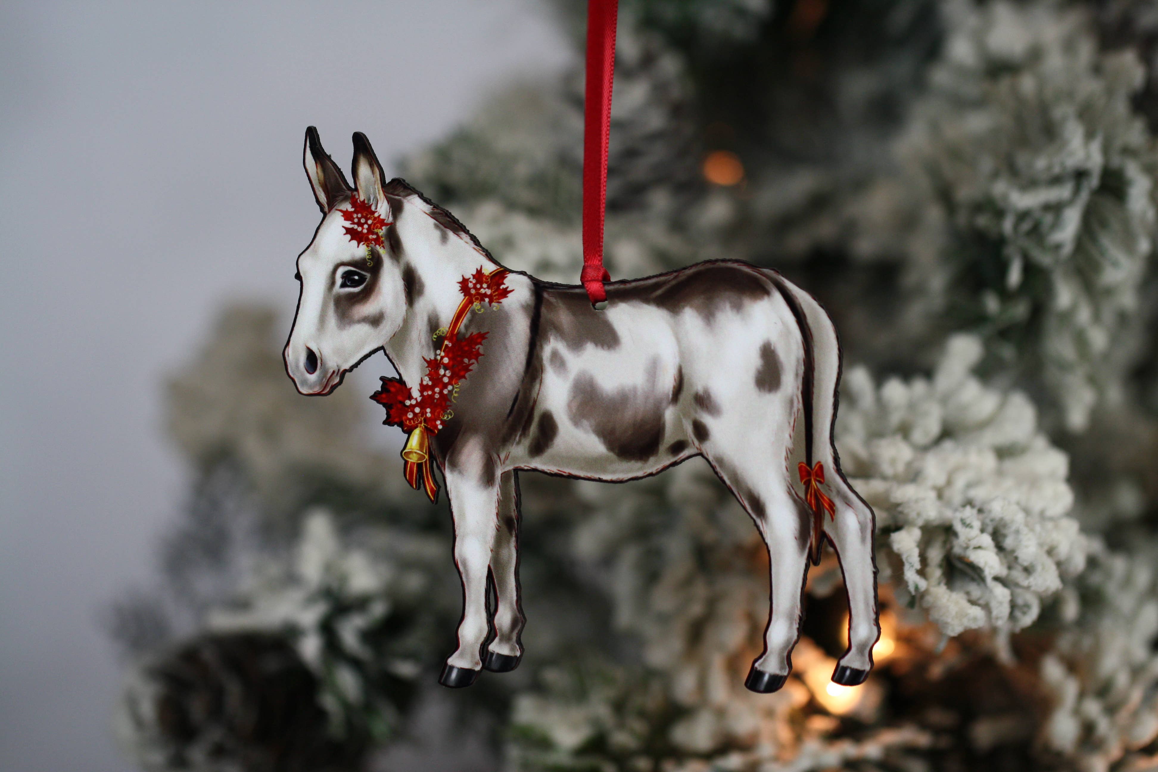 Classy Equine - Spotted Miniature Donkey Christmas Ornament