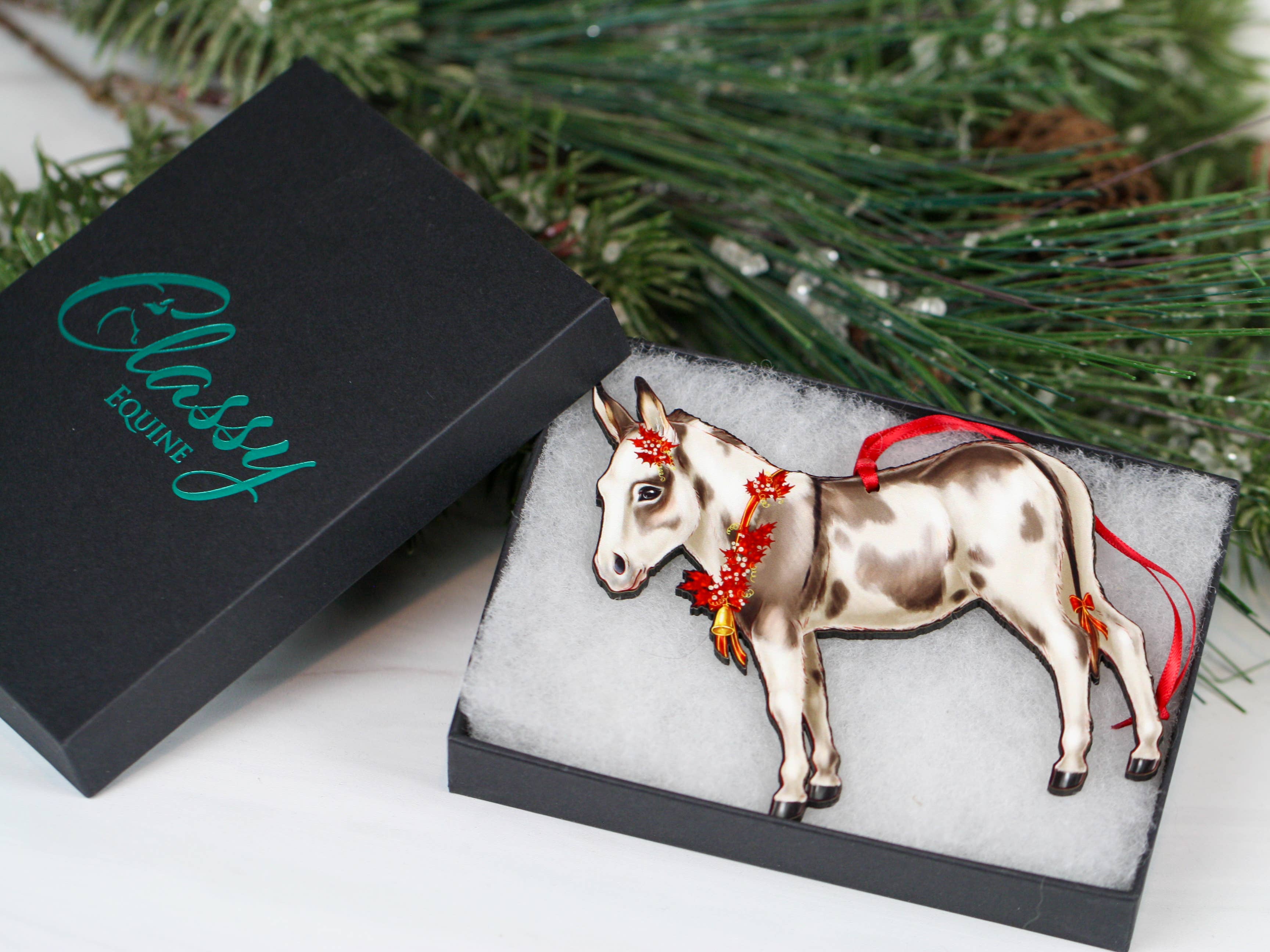 Classy Equine - Spotted Miniature Donkey Christmas Ornament