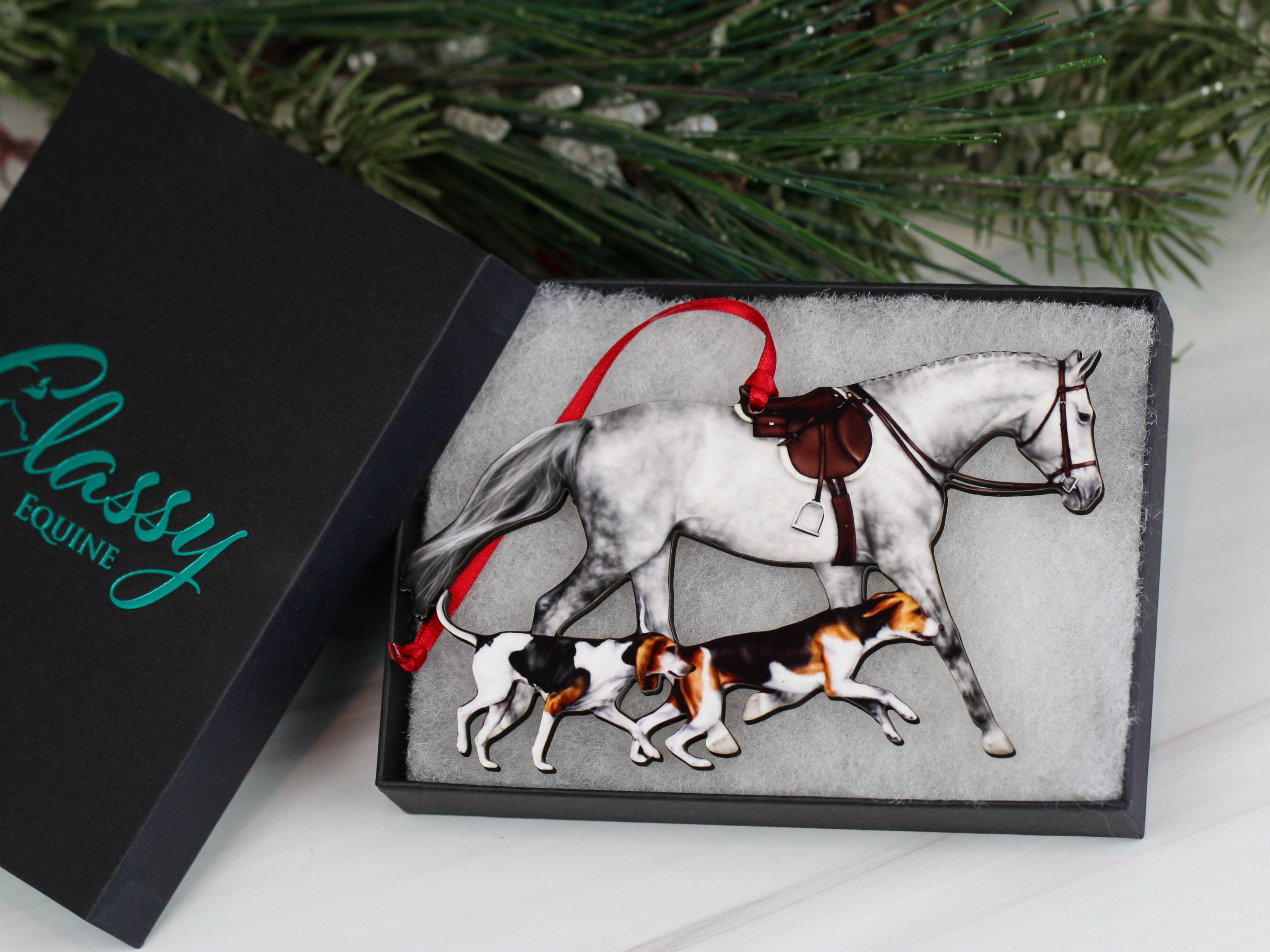 Classy Equine - Dapple Gray Fox Hunter Horse and Hound Field Hunter Ornament