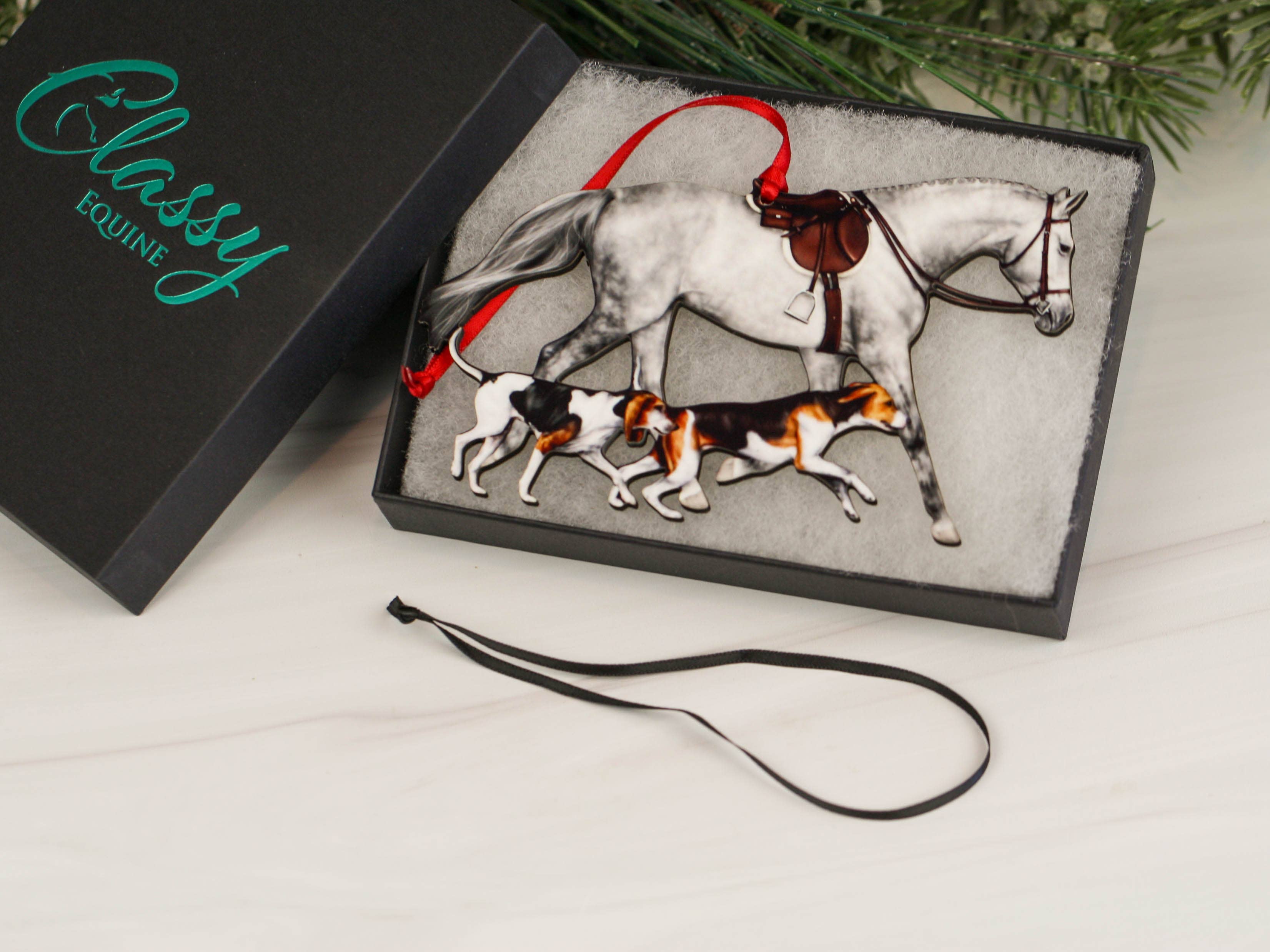 Classy Equine - Dapple Gray Fox Hunter Horse and Hound Field Hunter Ornament