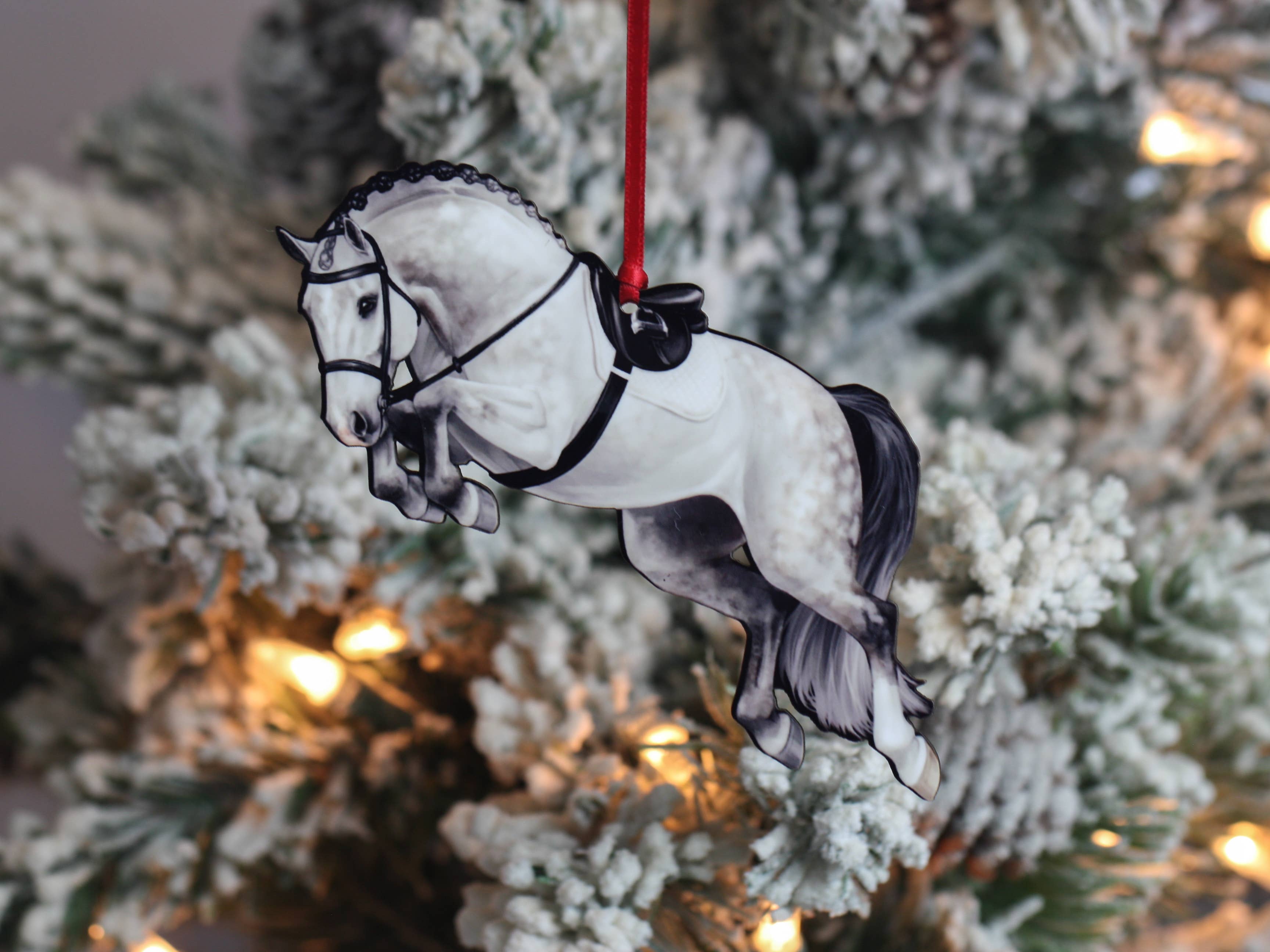 Classy Equine - Jumping Horse Ornament - Gray Hunter