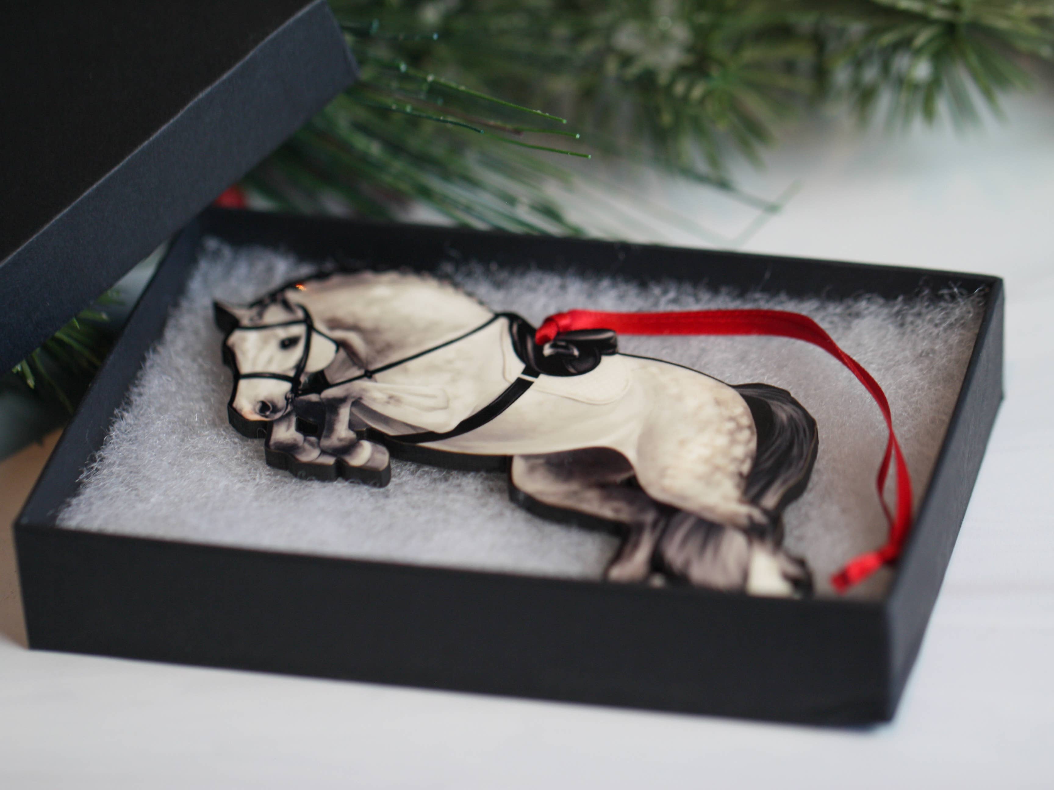 Classy Equine - Jumping Horse Ornament - Gray Hunter