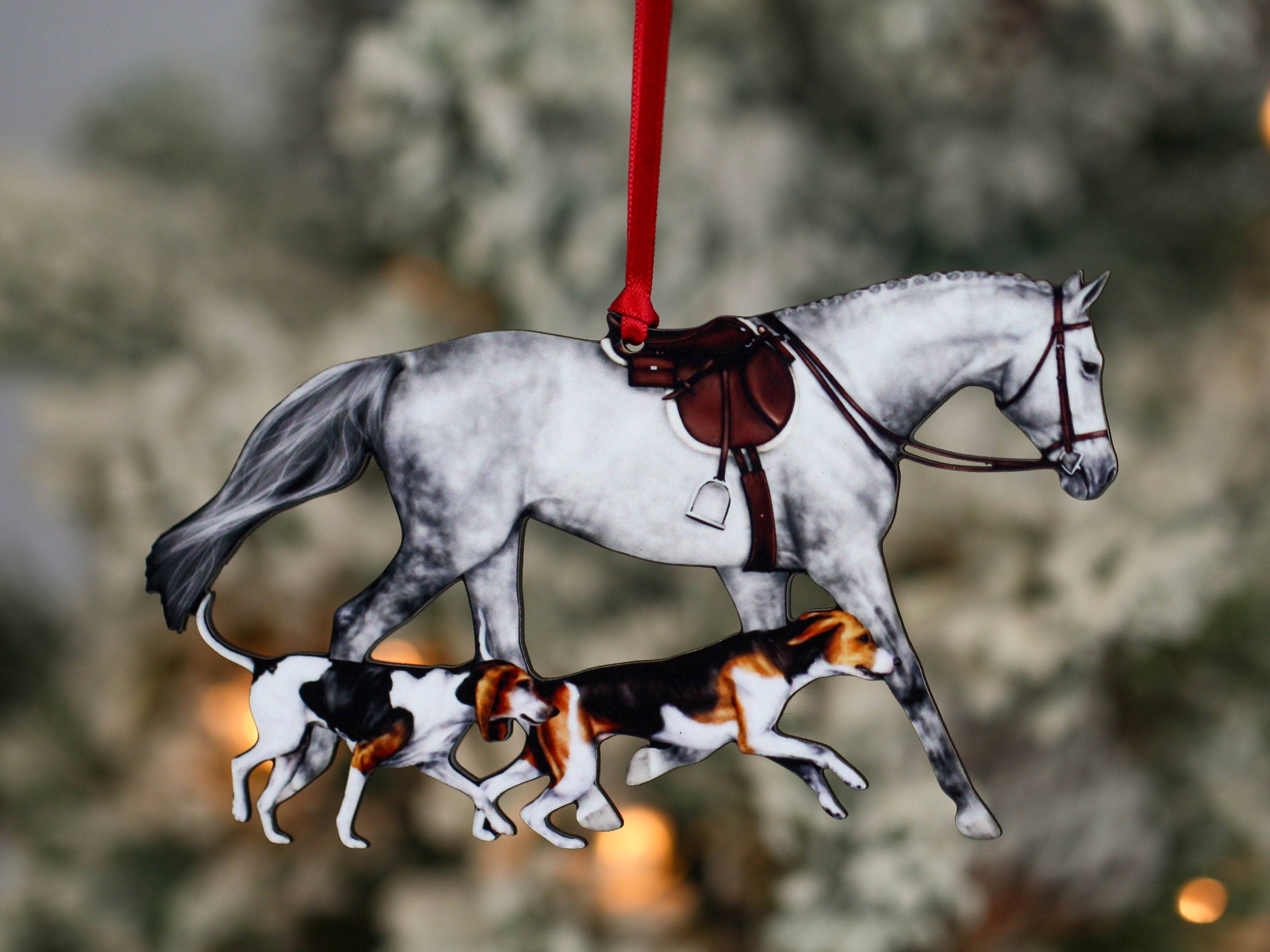 Classy Equine - Dapple Gray Fox Hunter Horse and Hound Field Hunter Ornament