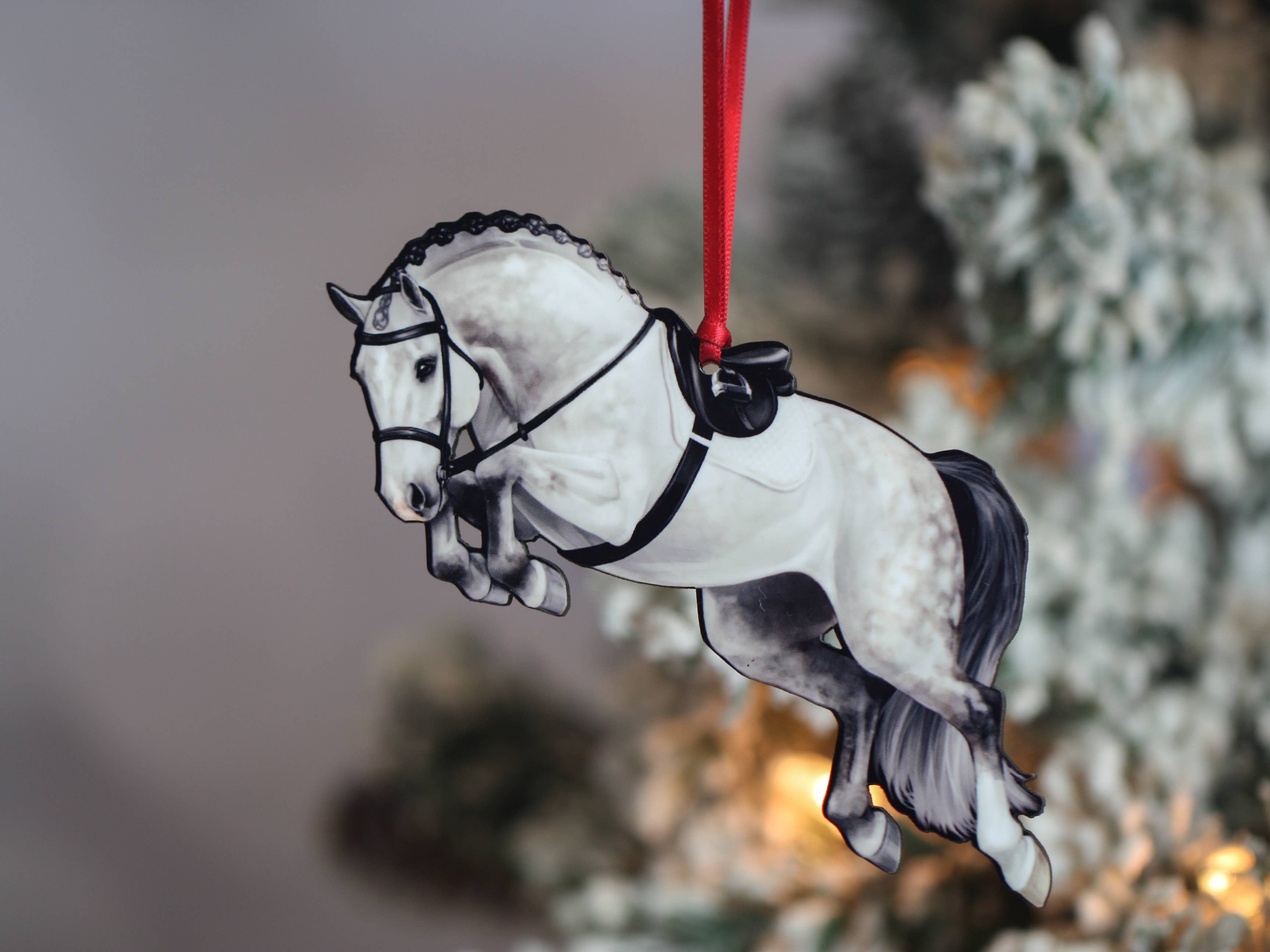 Classy Equine - Jumping Horse Ornament - Gray Hunter