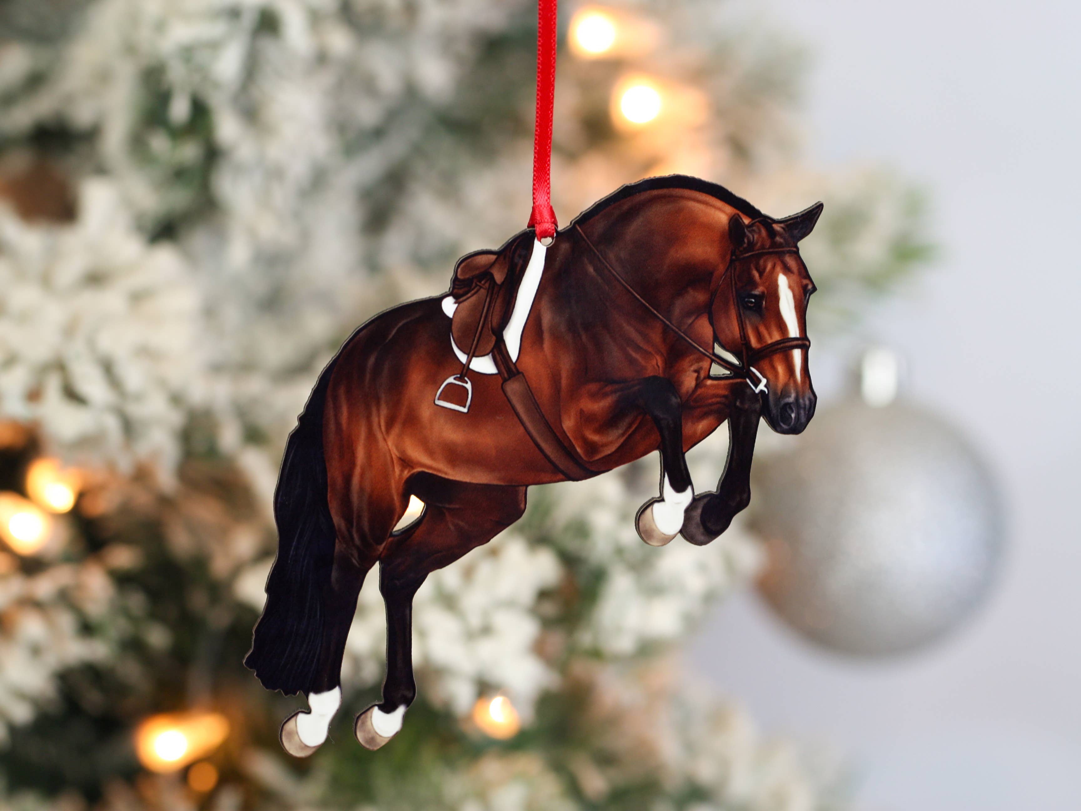 Classy Equine - Equestrian Hunter Horse Ornament - Bay Jumping Horse Décor