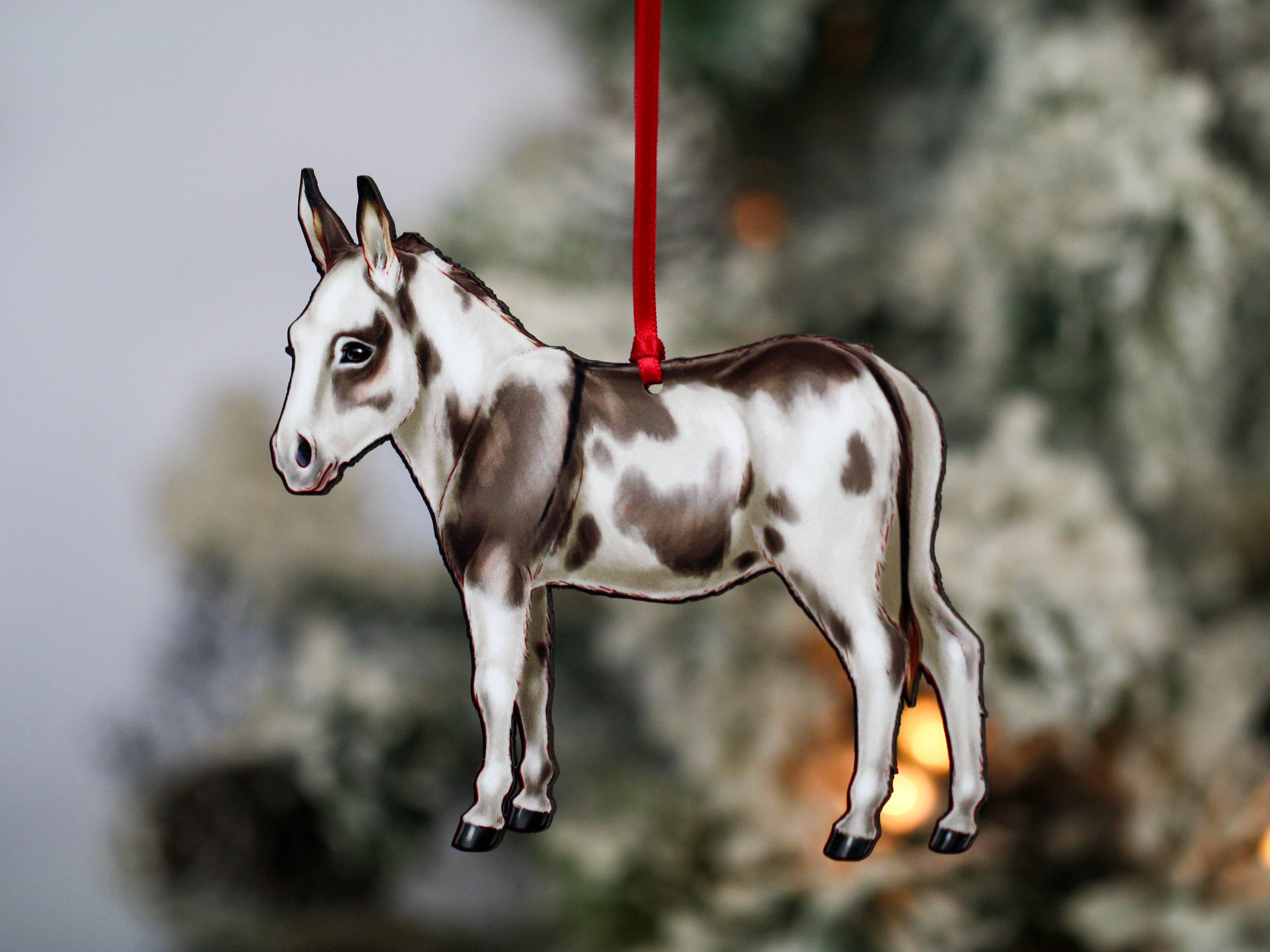 Classy Equine - Spotted Gray & White Miniature Donkey Ornament Christmas