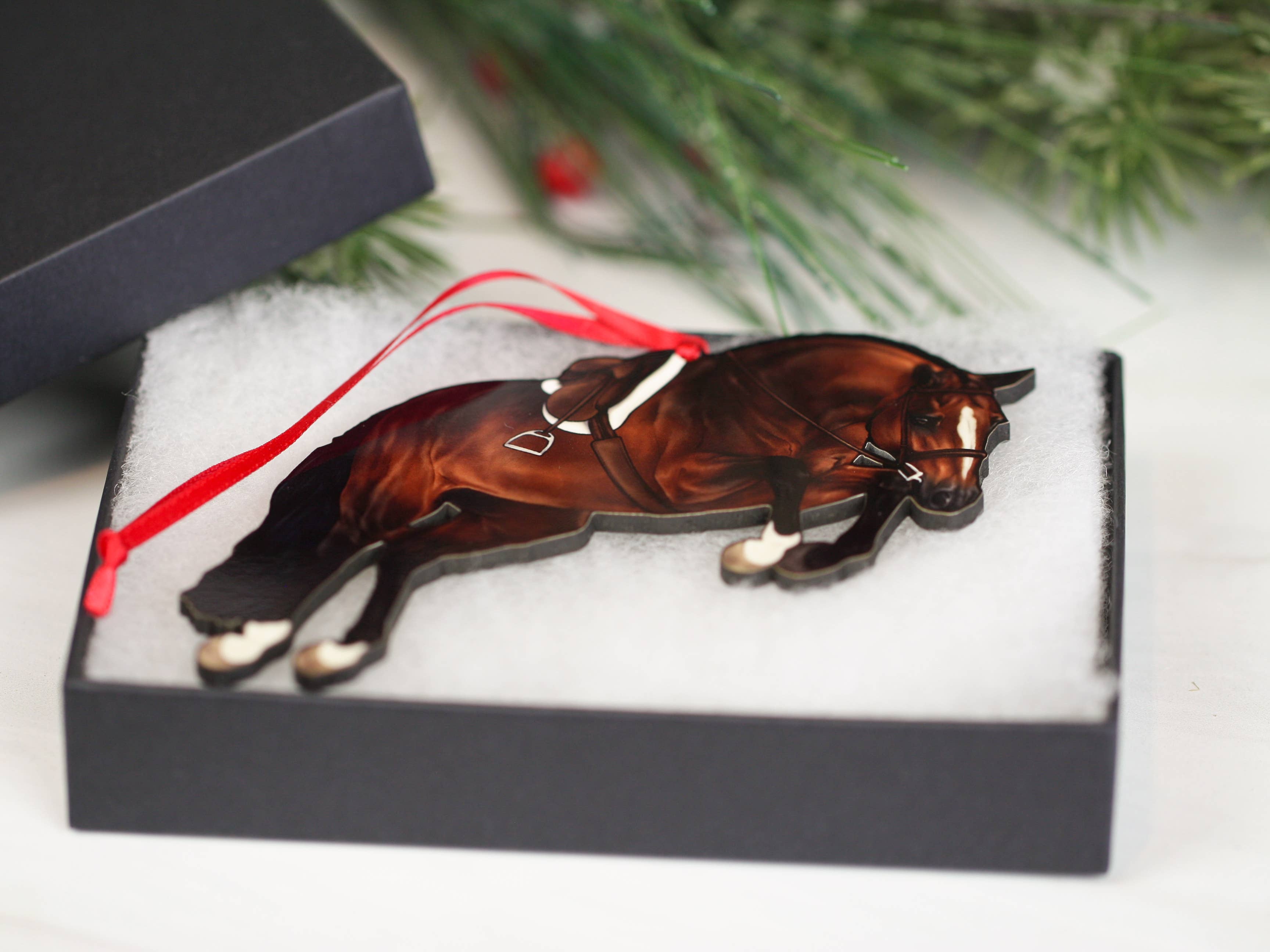 Classy Equine - Equestrian Hunter Horse Ornament - Bay Jumping Horse Décor