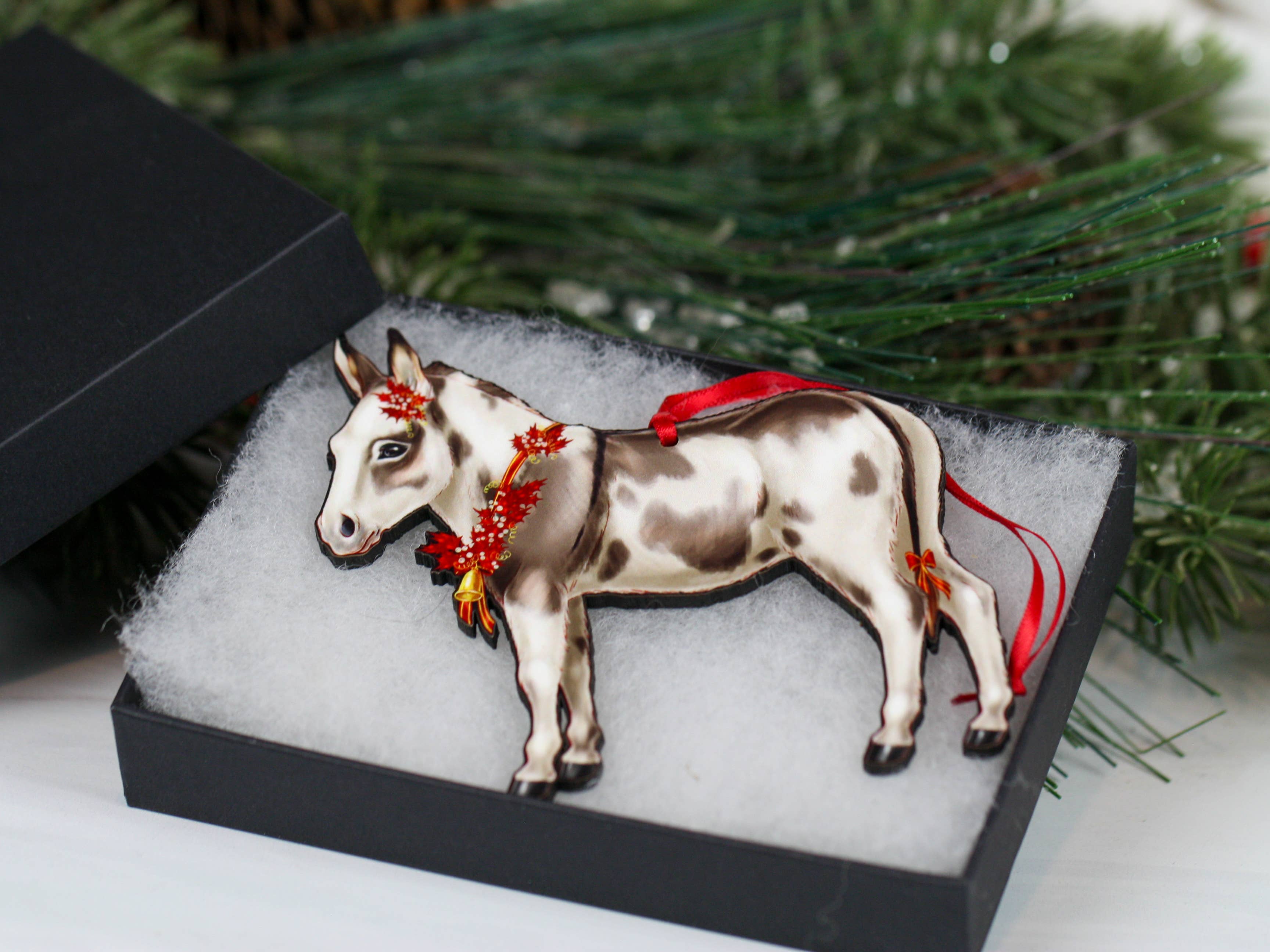 Classy Equine - Spotted Miniature Donkey Christmas Ornament