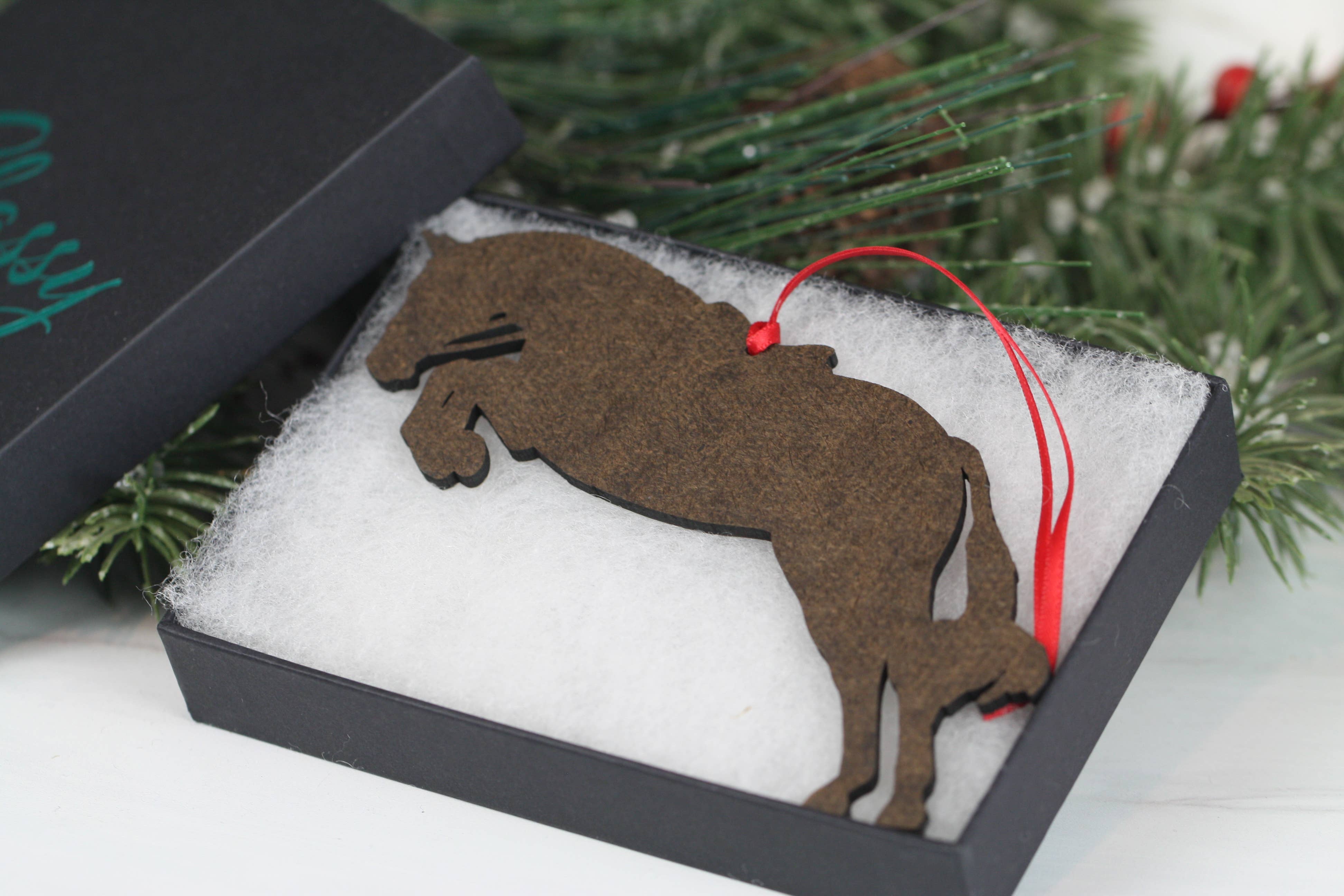 Classy Equine - Equestrian Hunter Horse Ornament - Bay Hunter Jumper Takeoff