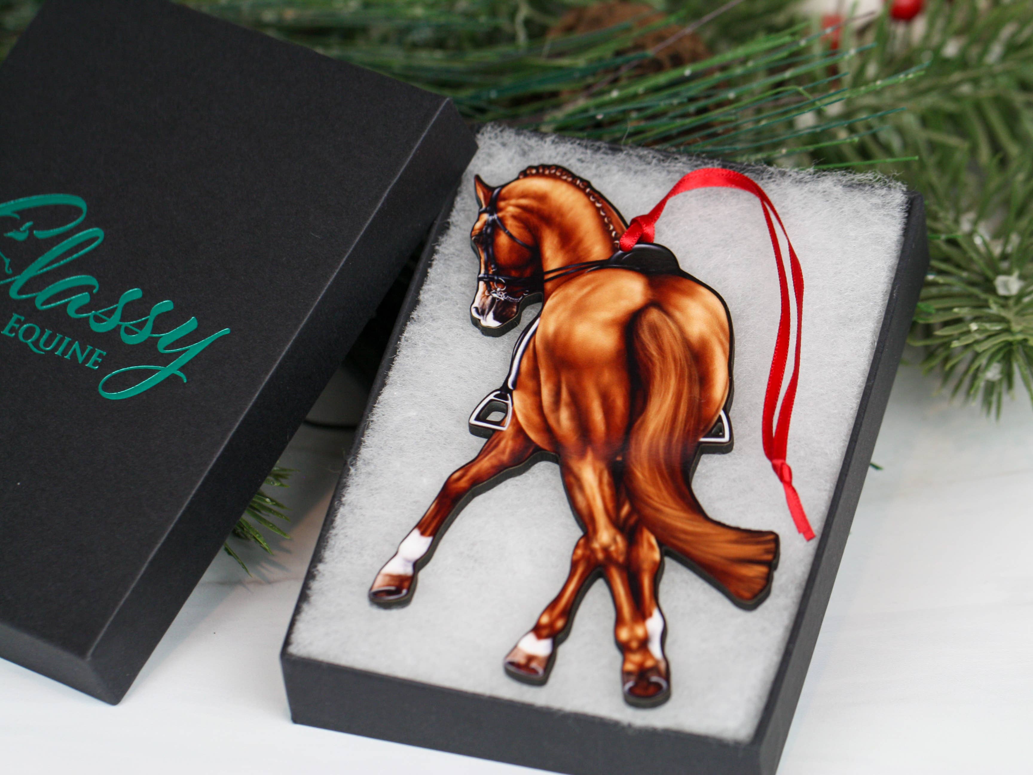 Classy Equine - Chestnut Half Pass Dressage Horse Ornament Equestrian Decor