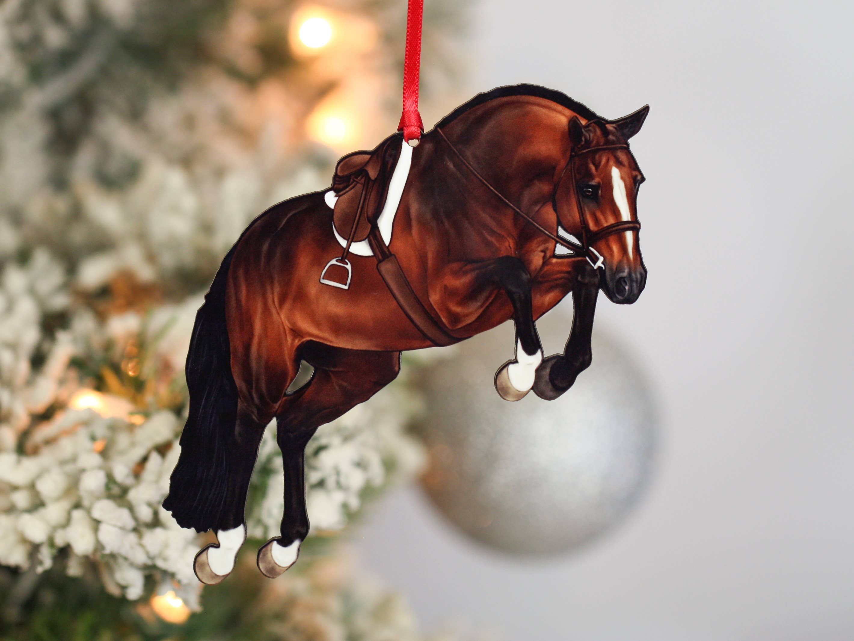 Classy Equine - Equestrian Hunter Horse Ornament - Bay Jumping Horse Décor